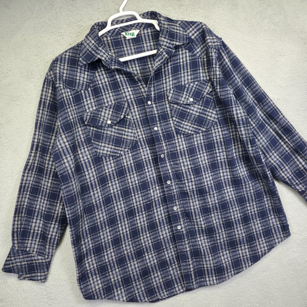 Vintage Key Shirt Mens 3XL Blue Pearl Snap Flannel Plaid Heavyduty‎ Western Work